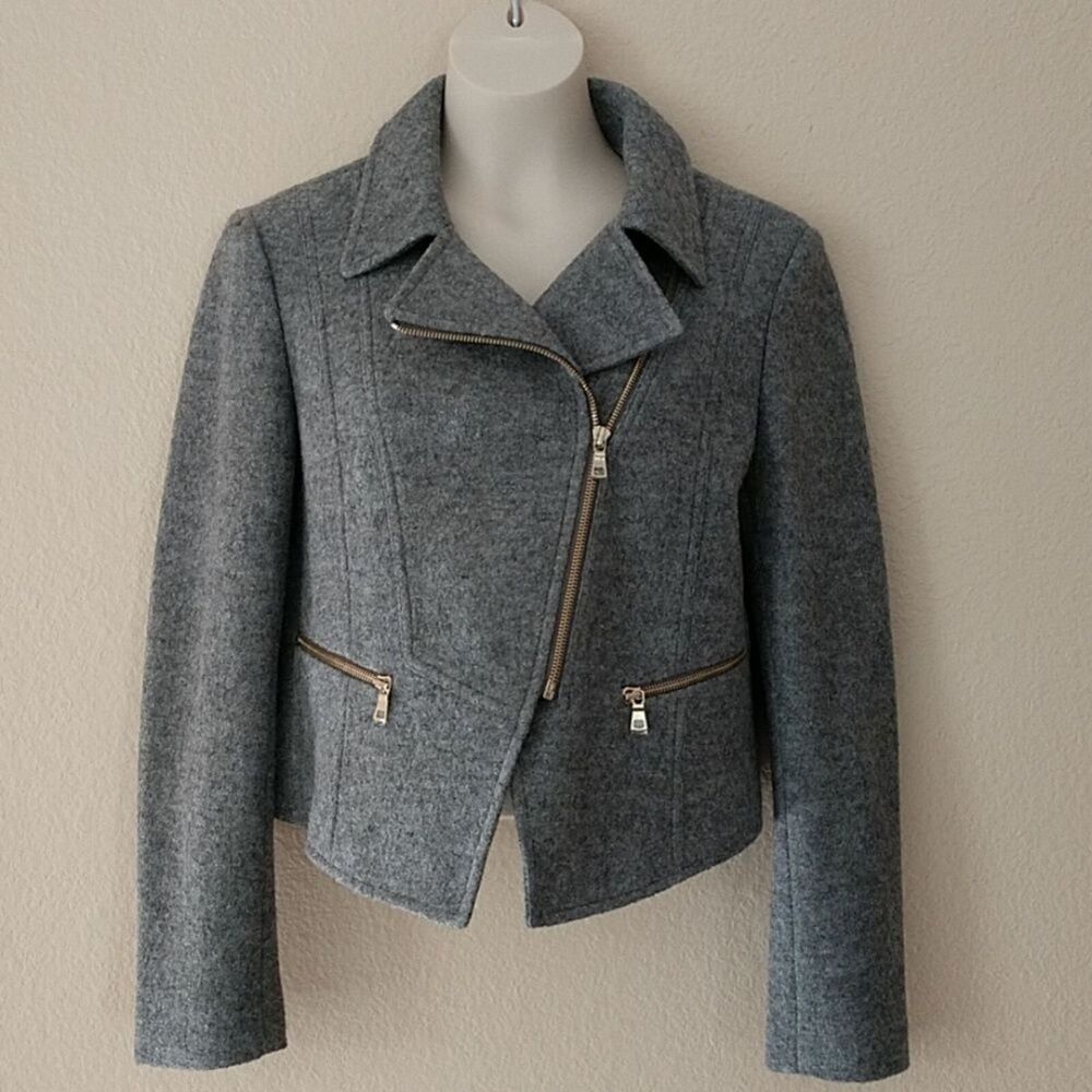 Women AnnTaylor petite MP  wool jacket waist zippers 2 pocket large collar